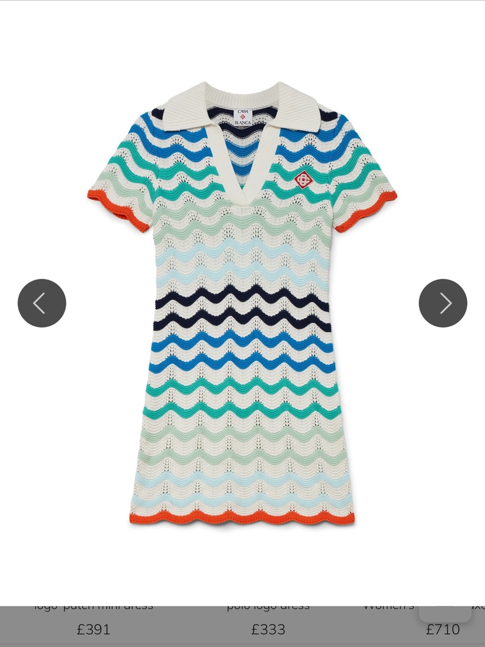 Casablanca Wave Knit Polo Dress in White with Blue & Green Stripes
